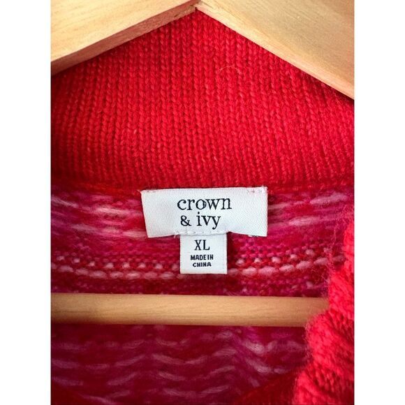 Crown & Ivy Red & Pink Fair Isle Sweater Size XL - Picture 3 of 5